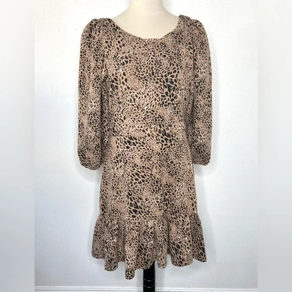 ANTHROPOLOGIE Maeve Cut Out Mini Animal Print Dress Brown Leopard Size 14 - Picture 4 of 12